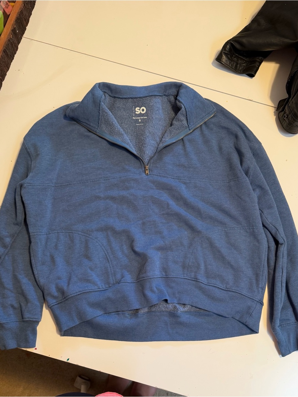 SO Men’s Zip-Neck Pullover Sweater in Slate Blue